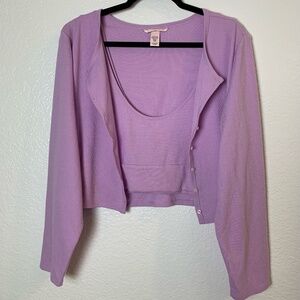 Victoria's Secret Two Piece Set Womens XXL Purple Waffle Knit Cardigan Tank Top